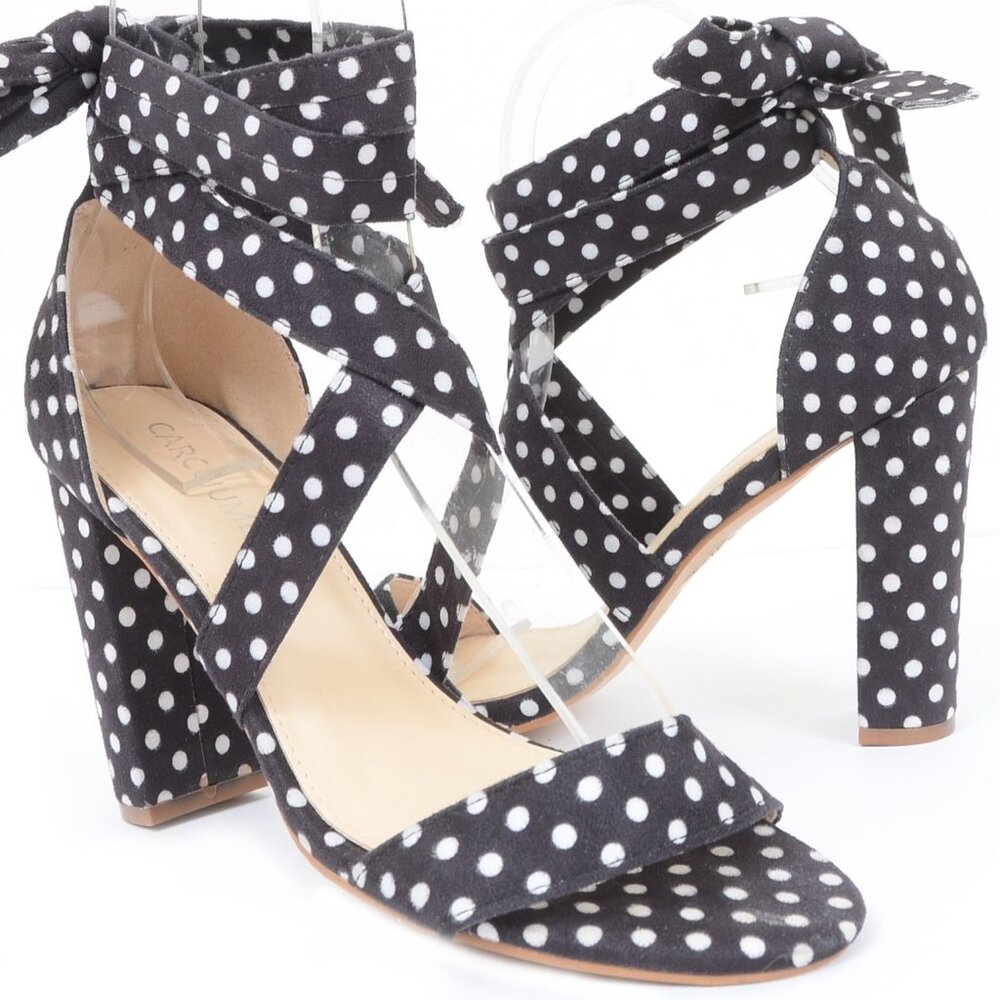 Carcuume Women's 8 Polka Dot Black White Anklet Strappy High Heel Sandals